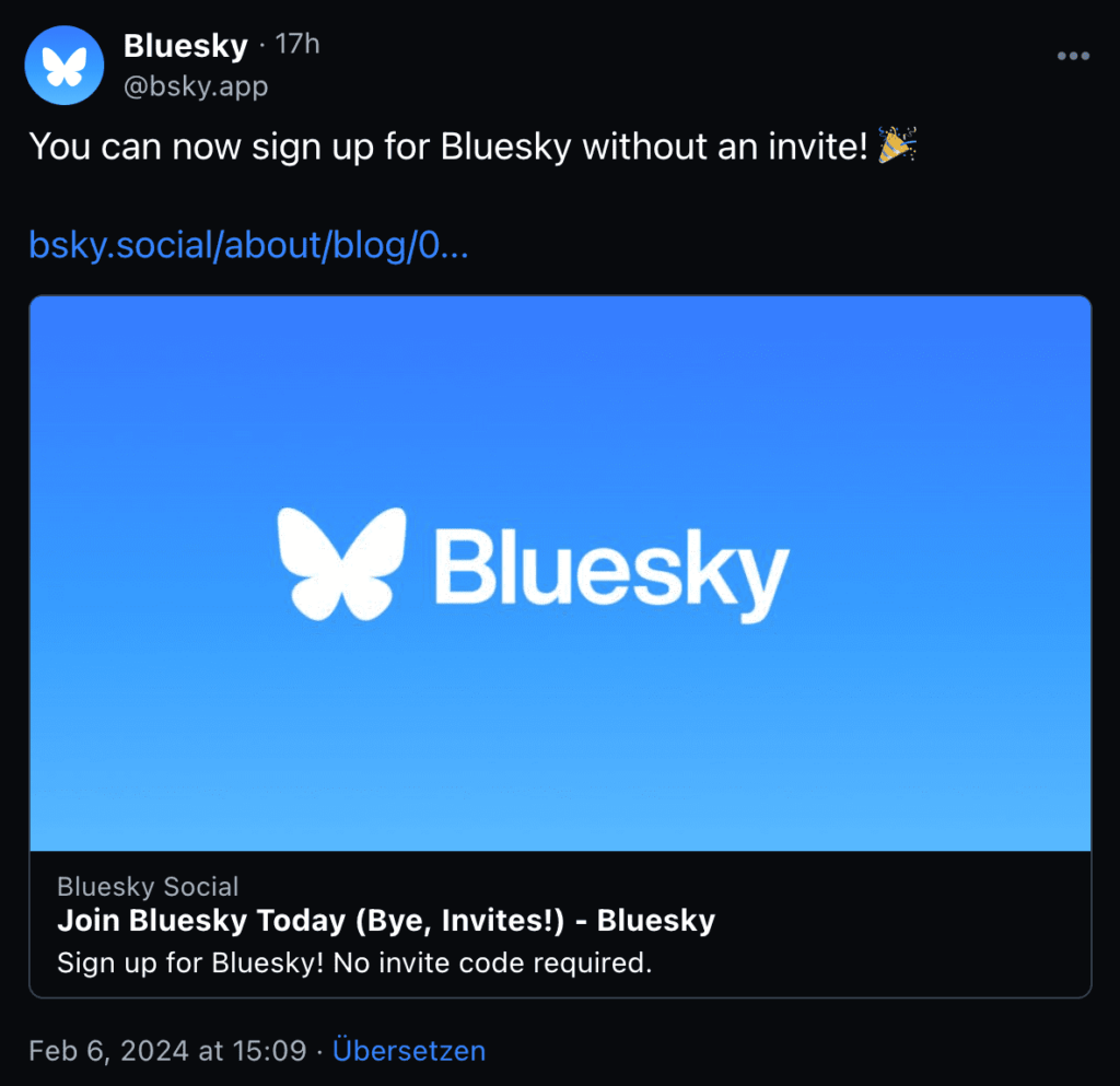 Bluesky-frei Bluesky Ankündigung: Öffentlicher Zugang ist freigeschaltet